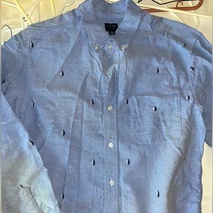 J crew light blue with boat print long sleeve button up